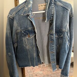 Free People Distress Denim Crop Jacket
